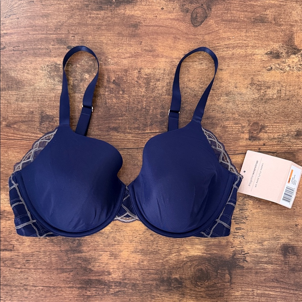True & Co. Navy Blue Bra with Lace Accents